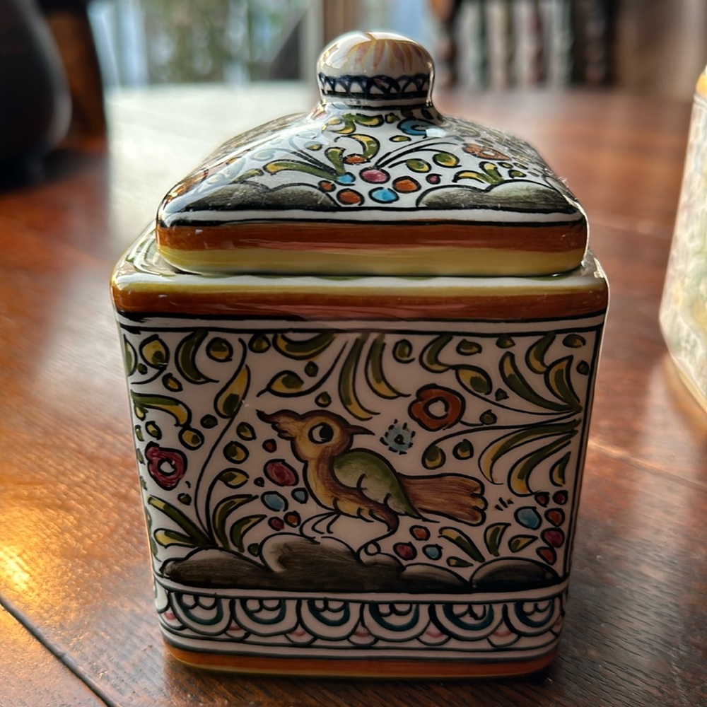 🇵🇹Ceramicas De Coimbra 3.5 wide x 5” H Square hand painted jar/lid Portugal - Picture 7 of 16